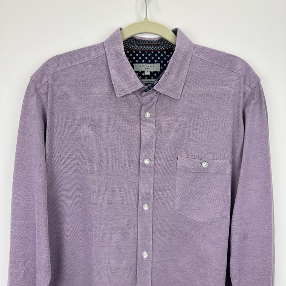 Ted Baker Broader Button Up Shirt Mens Size 5 US XL Purple Slim Fit Jersey. - Picture 3 of 9